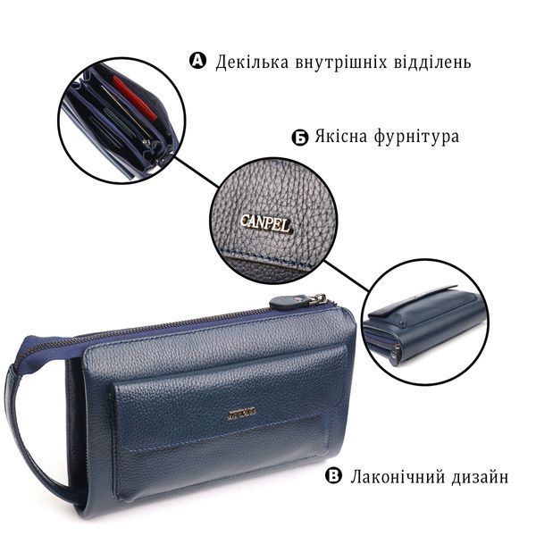 Современный мужской клатч из натуральной зернистой кожи CANPELLINI 21558 Синий 21558 фото