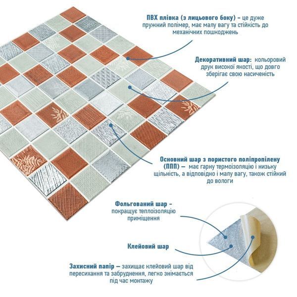 Панель стінова 3D 700х700х4мм Мозаїка коричнева SW-00002012 SW-00002012 фото