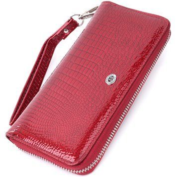Жіночий гаманець лакований на блискавці з натуральної шкіри ST Leather 22677 Червоний 22677 фото