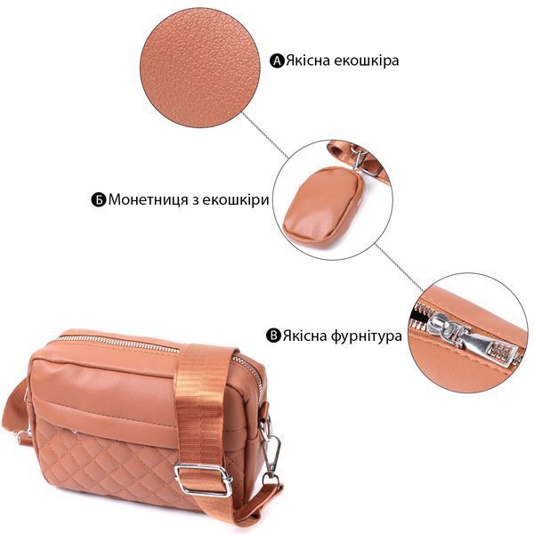 Жіноча сумка крос-боді з монетницею з екошкіри Vintage 22795 Рудий 22795 фото