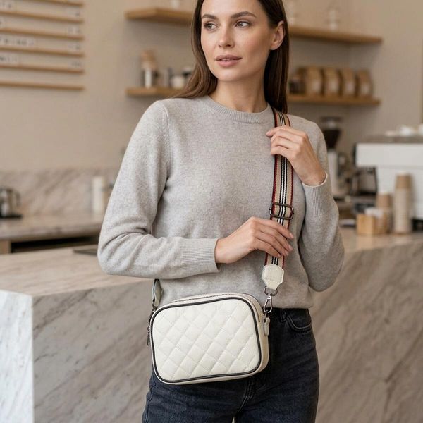 Жіноча шкіряна сумка крос боді для міста та щоденного використання Vintage 22117 Біла 22117 фото