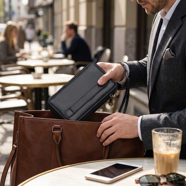 Чоловічий шкіряний клатч для карток купюр та документів ST Leather 22684 Чорний 22684 фото