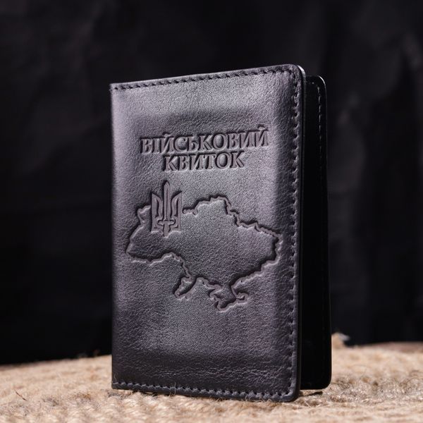 Обложка из глянцевой кожи на военный билет Карта GRANDE PELLE 16777 Черная 16777 фото