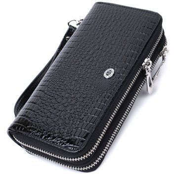 Стильный фактурный клатч на два отделения из лакированной натуральной кожи ST Leather 22693 Черный 22693 фото