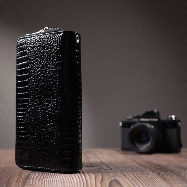 Стильный фактурный клатч на два отделения из лакированной натуральной кожи ST Leather 22693 Черный 22693 фото