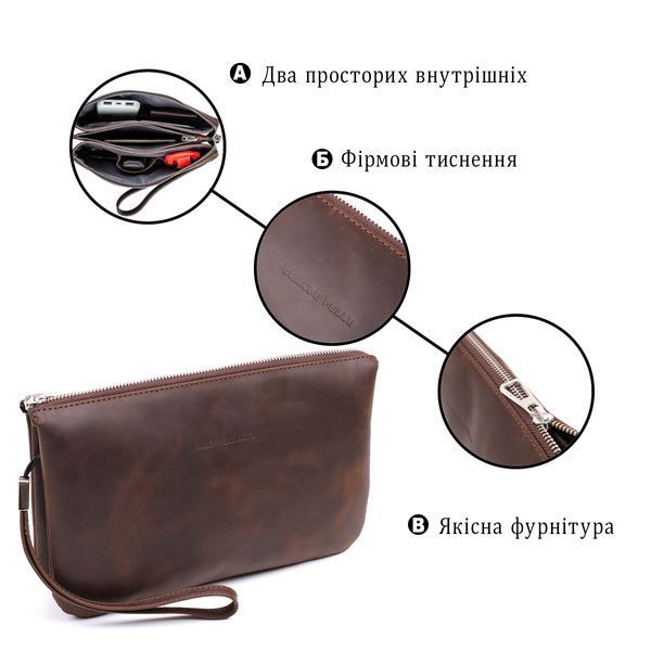 Барсетка чоловіча вінтажна GRANDE PELLE 11145 шкіряна Коричнева 11145 фото