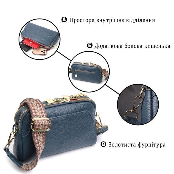 Модная сумка на два отделения из натуральной кожи Vintage 22355 Синяя 22355 фото