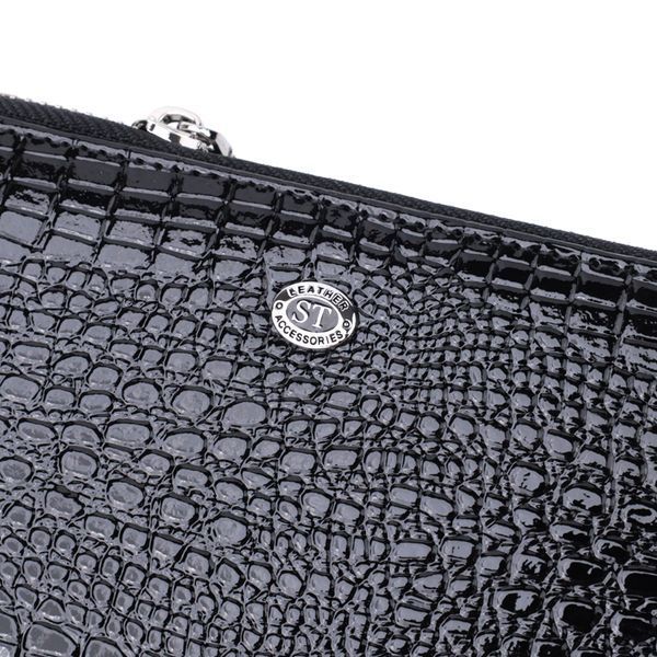 Стильный фактурный клатч на два отделения из лакированной натуральной кожи ST Leather 22693 Черный 22693 фото