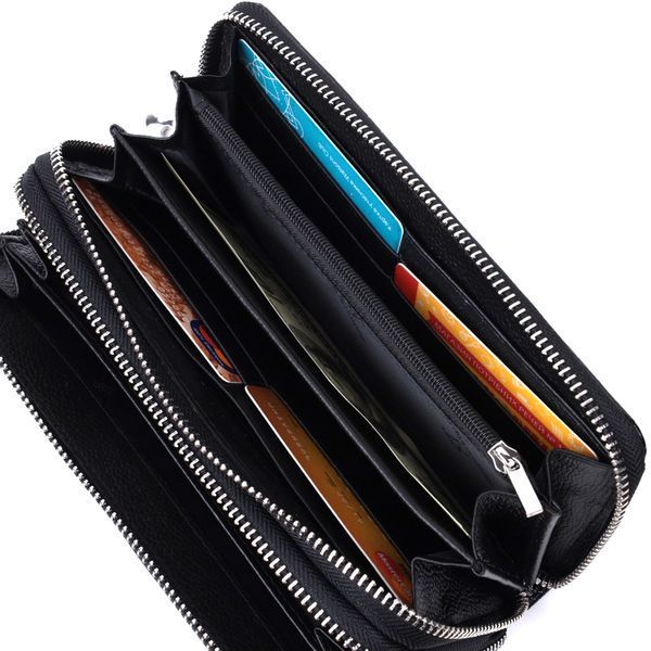 Стильный фактурный клатч на два отделения из лакированной натуральной кожи ST Leather 22693 Черный 22693 фото
