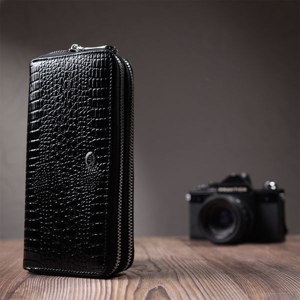 Стильный фактурный клатч на два отделения из лакированной натуральной кожи ST Leather 22693 Черный 22693 фото