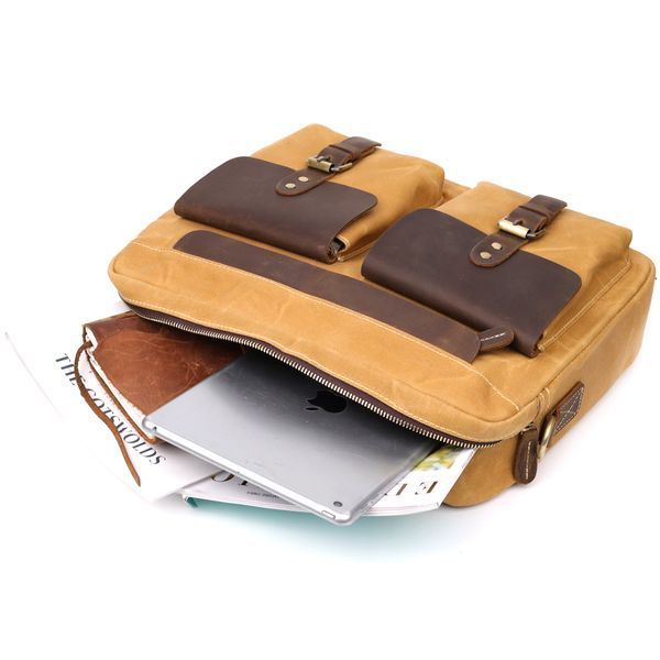 Стильный портфель из качественного текстиля из кожаными вставками Vintage 20874_1 Светло-коричневый 20874_1 фото