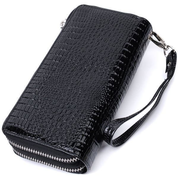 Стильный фактурный клатч на два отделения из лакированной натуральной кожи ST Leather 22693 Черный 22693 фото