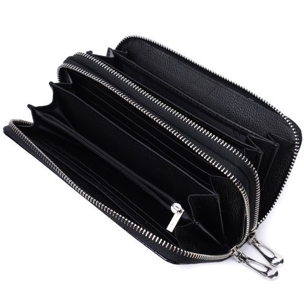 Стильный фактурный клатч на два отделения из лакированной натуральной кожи ST Leather 22693 Черный 22693 фото
