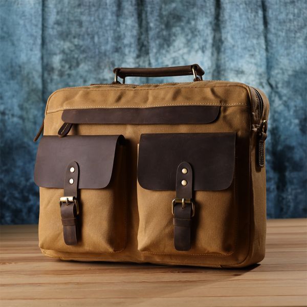 Стильный портфель из качественного текстиля из кожаными вставками Vintage 20874_1 Светло-коричневый 20874_1 фото