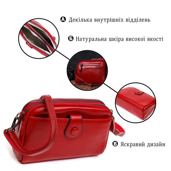 Яркая сумка-клатч в стильном дизайне из натуральной кожи 22125 Vintage Красная 22125 фото