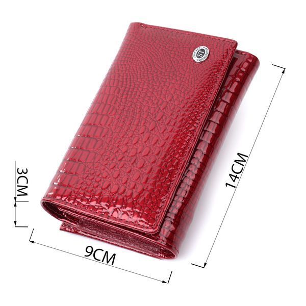 Кошелек женский в три сложения из лакированной фактурной натуральной кожи ST Leather 22708 Красный 22708 фото