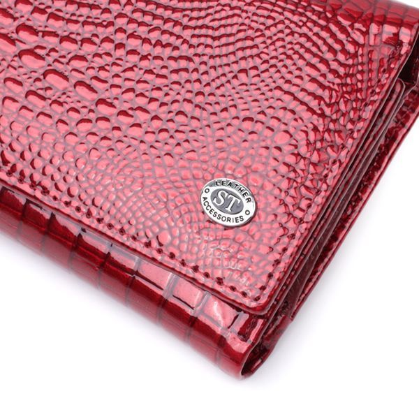 Кошелек женский в три сложения из лакированной фактурной натуральной кожи ST Leather 22708 Красный 22708 фото