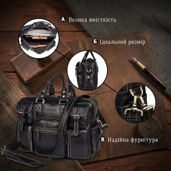 Кожаная сумка для ноутбука работы поездок и документов Vintage 14204 Черная 14204 фото