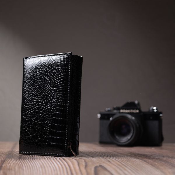 Женский кошелек в три сложения из лакированной фактурной натуральной кожи ST Leather 22707 Черный 22707 фото