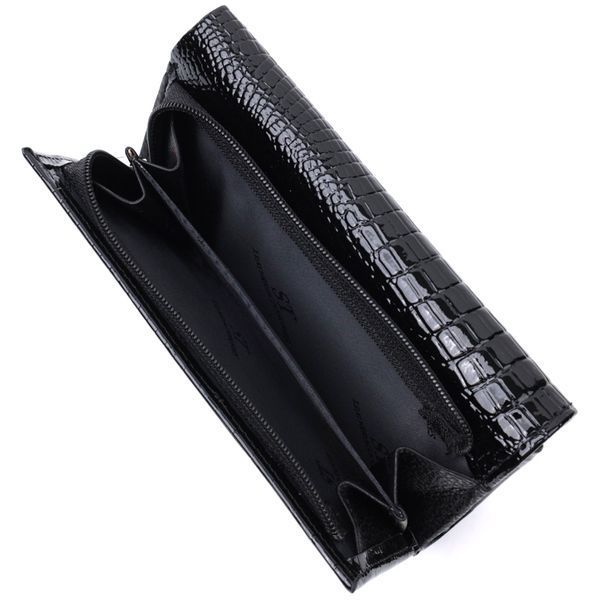 Женский кошелек в три сложения из лакированной фактурной натуральной кожи ST Leather 22707 Черный 22707 фото