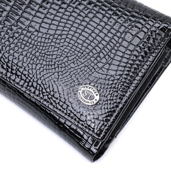 Женский кошелек в три сложения из лакированной фактурной натуральной кожи ST Leather 22707 Черный 22707 фото