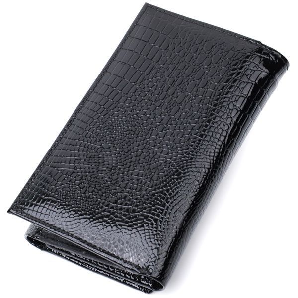 Женский кошелек в три сложения из лакированной фактурной натуральной кожи ST Leather 22707 Черный 22707 фото