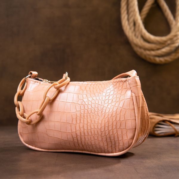 Компактна сумка-багет з шкірозамінника під екзотику Vintage sale_14926 Рожева sale_14926 фото