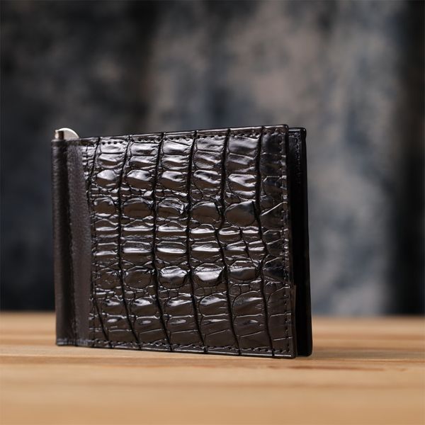 Затискач CROCODILE LEATHER 18169 з натуральної шкіри крокодила Чорний 18169 фото