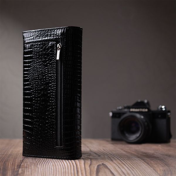 Женский лакированный кошелек с фактурой под рептилию из натуральной кожи ST Leather 22718 Черный 22718 фото