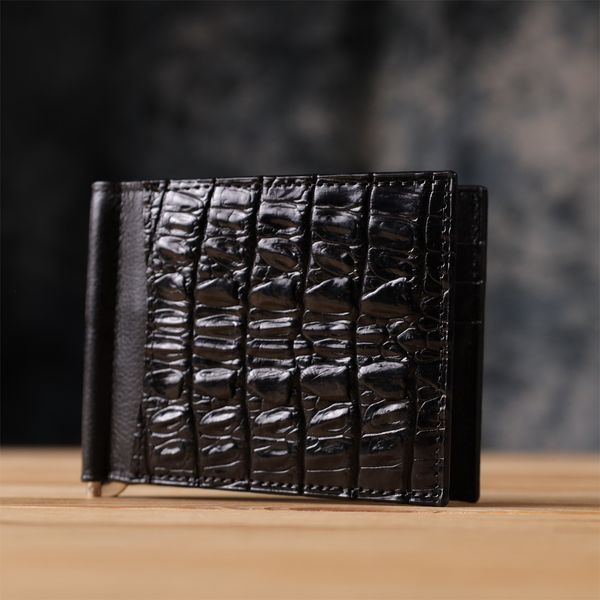 Затискач CROCODILE LEATHER 18169 з натуральної шкіри крокодила Чорний 18169 фото
