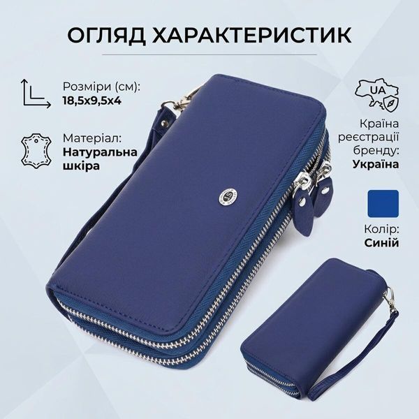 Жіночий гаманець клатч з натуральної шкіри для карток та купюр ST Leather 19431 Синій 19431 фото