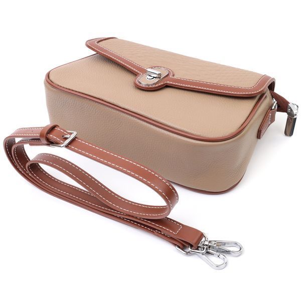 Стильная женская сумка с фактурным клапаном из натуральной кожи Vintage 22620 Бежевая 22620 фото