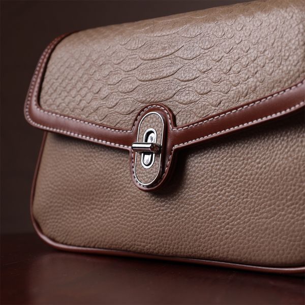 Стильная женская сумка с фактурным клапаном из натуральной кожи Vintage 22620 Бежевая 22620 фото