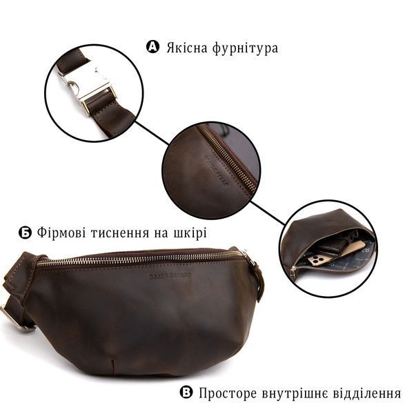 Бананка в винтажной коже GRANDE PELLE 11154 Коричневая 11154 фото