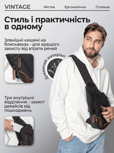 Сумка через плечо текстильная Vintage 20077 Черная 20077 фото