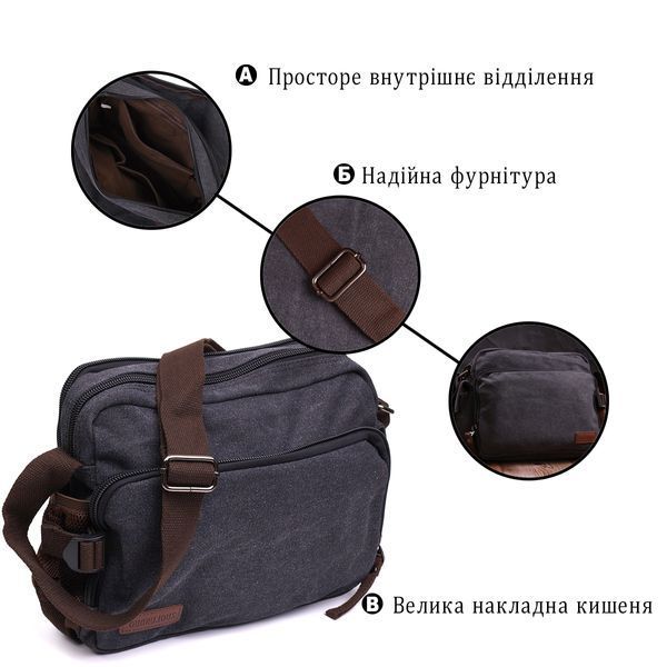 Мужская сумка мессенджер из плотного текстиля Vintage 22204 Черный 22204 фото