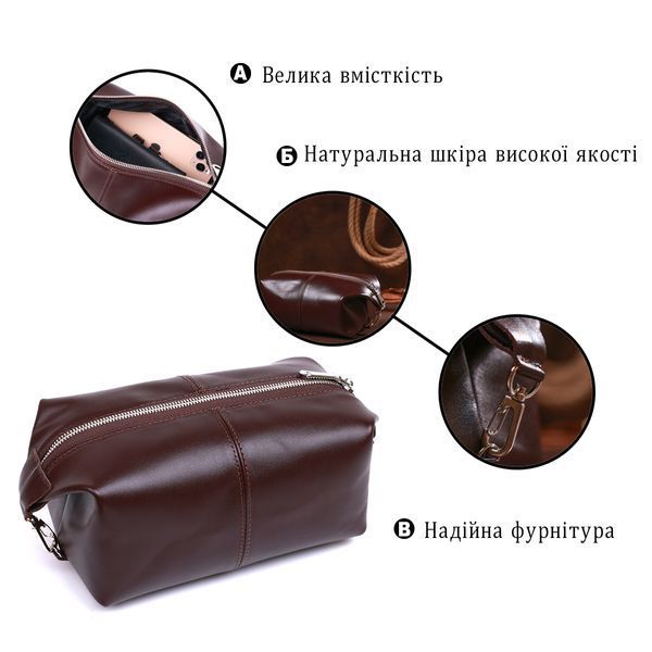 Шкіряна глянсова косметичка Shvigel 16407 Коричневий 16407 фото
