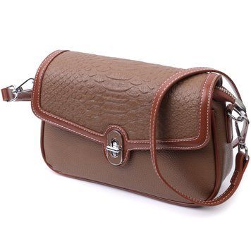 Жіноча сумка з фактурним клапаном з натуральної шкіри Vintage 22621 Коричнева 22621 фото