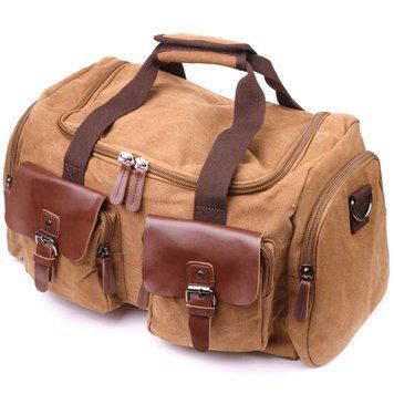Удобная дорожная сумка из плотного текстиля 21239 Vintage Коричневая 21239 фото
