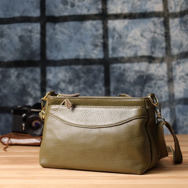 Шкіряна сумка із щільним дном для жінок Vintage 22984 Оливковий 22984 фото