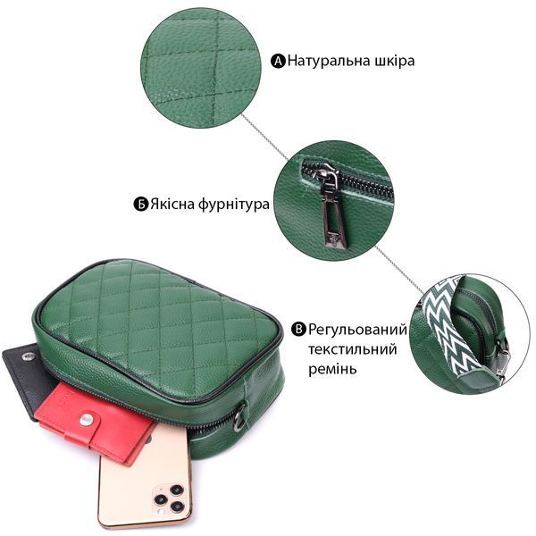 Сумка через плече на одне відділення з натуральної шкіри Vintage 22384 Зелена 22384 фото