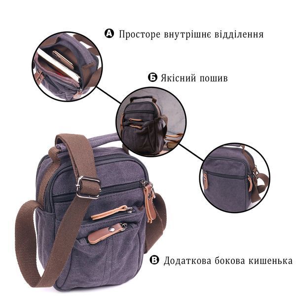 Небольшая мужская сумка из плотного текстиля 21243 Vintage Черная 21243 фото