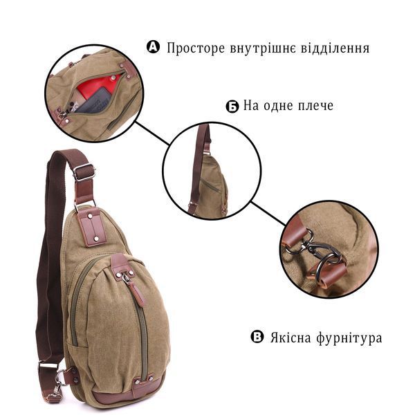Оригінальна чоловіча сумка через плече з текстилю 21254 Vintage Оливкова 21254 фото
