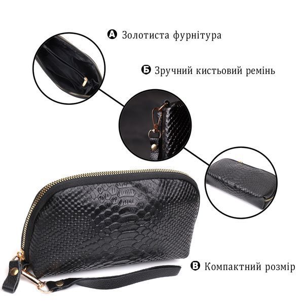 Фактурна жіноча барсетка з натуральної шкіри з тисненням під змію Vintage 22272 Чорний 22272 фото