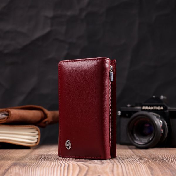 Симпатичный женский кошелек в три сложения из натуральной кожи ST Leather 19470 Бордовый 19470 фото