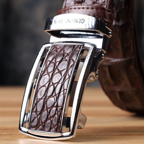 Ремінь-автомат CROCODILE LEATHER 18235 з натуральної шкіри крокодила (каймана) Коричневий 18235 фото