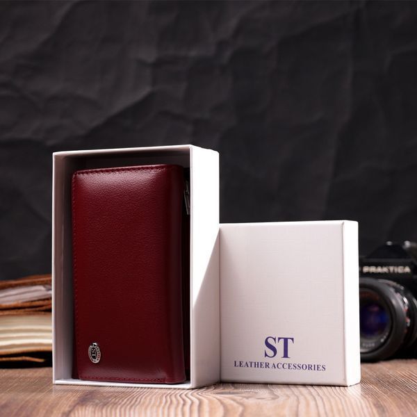 Симпатичный женский кошелек в три сложения из натуральной кожи ST Leather 19470 Бордовый 19470 фото