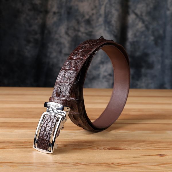Ремінь-автомат CROCODILE LEATHER 18235 з натуральної шкіри крокодила (каймана) Коричневий 18235 фото