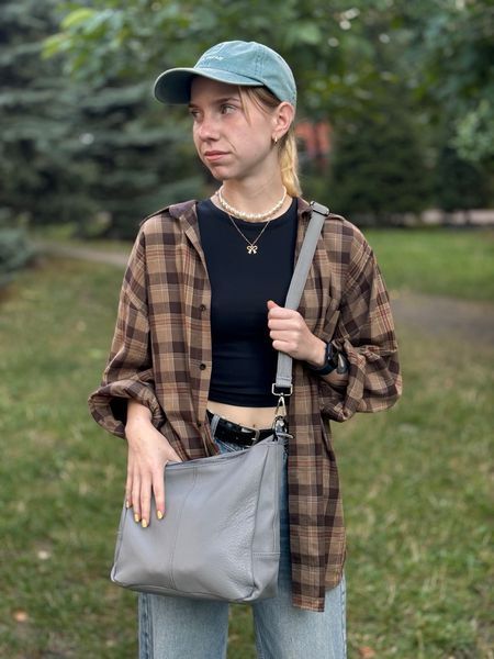 Жіноча сумка з двома ремінцями із натуральної шкіри Vintage 23054 Сірий 23054 фото