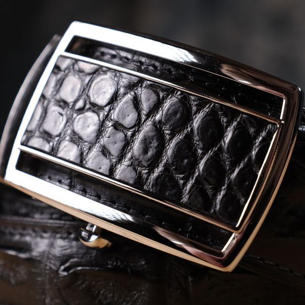 Ремінь-автомат CROCODILE LEATHER 18236 з натуральної шкіри крокодила (каймана) Чорний 18236 фото